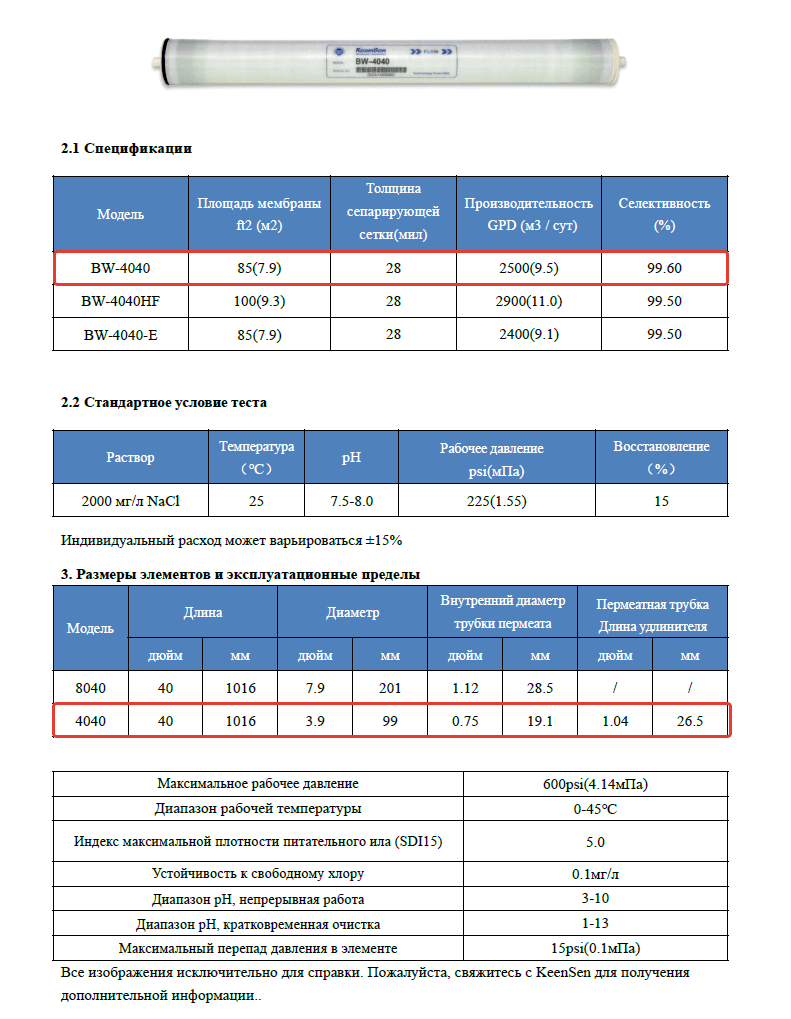 Мембрана обратноосмотическая KeenSen BW 4040 — фото 2
