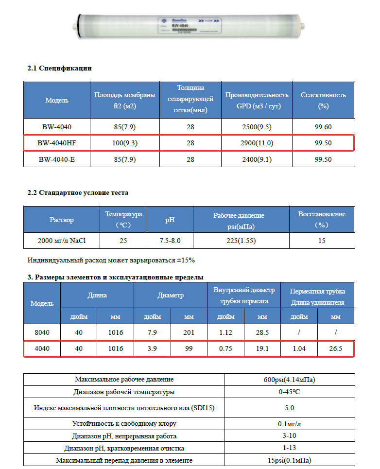 Мембрана обратноосмотическая KeenSen BW 4040 HF — фото 2