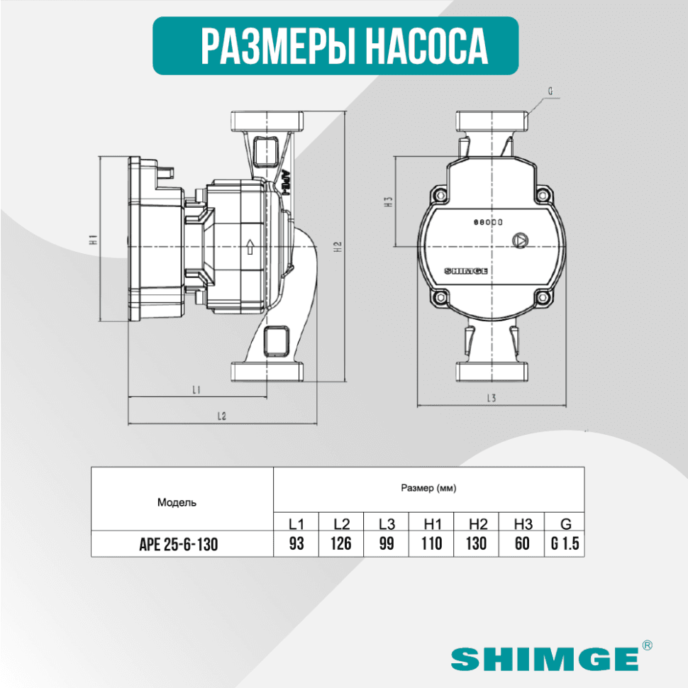 Циркуляционный насос SHIMGE APE 25-6-130 — фото 3