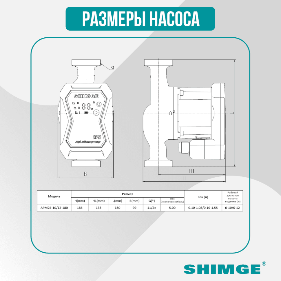 Циркуляционный насос SHIMGE APM 25-12-180 — фото 5