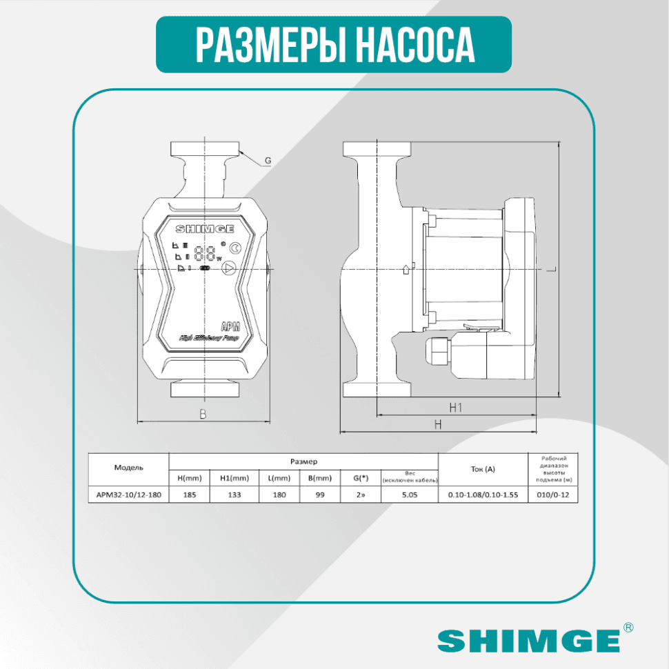 Циркуляционный насос SHIMGE APM 32-10-180 — фото 5