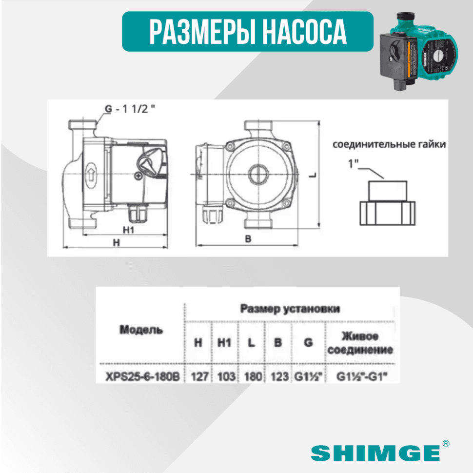 Циркуляционный насос SHIMGE XPS 25-6-180B — фото 4