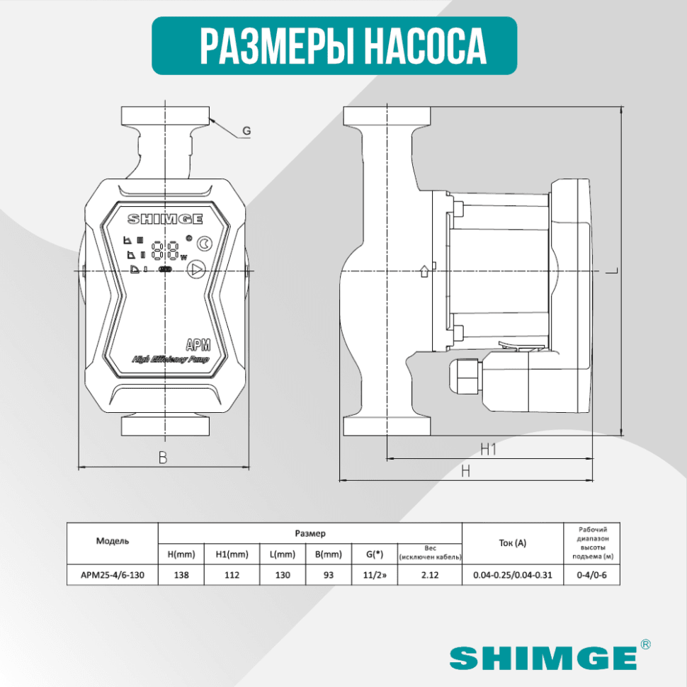 Циркуляционный насос SHIMGE APM 25-4-130 — фото 4