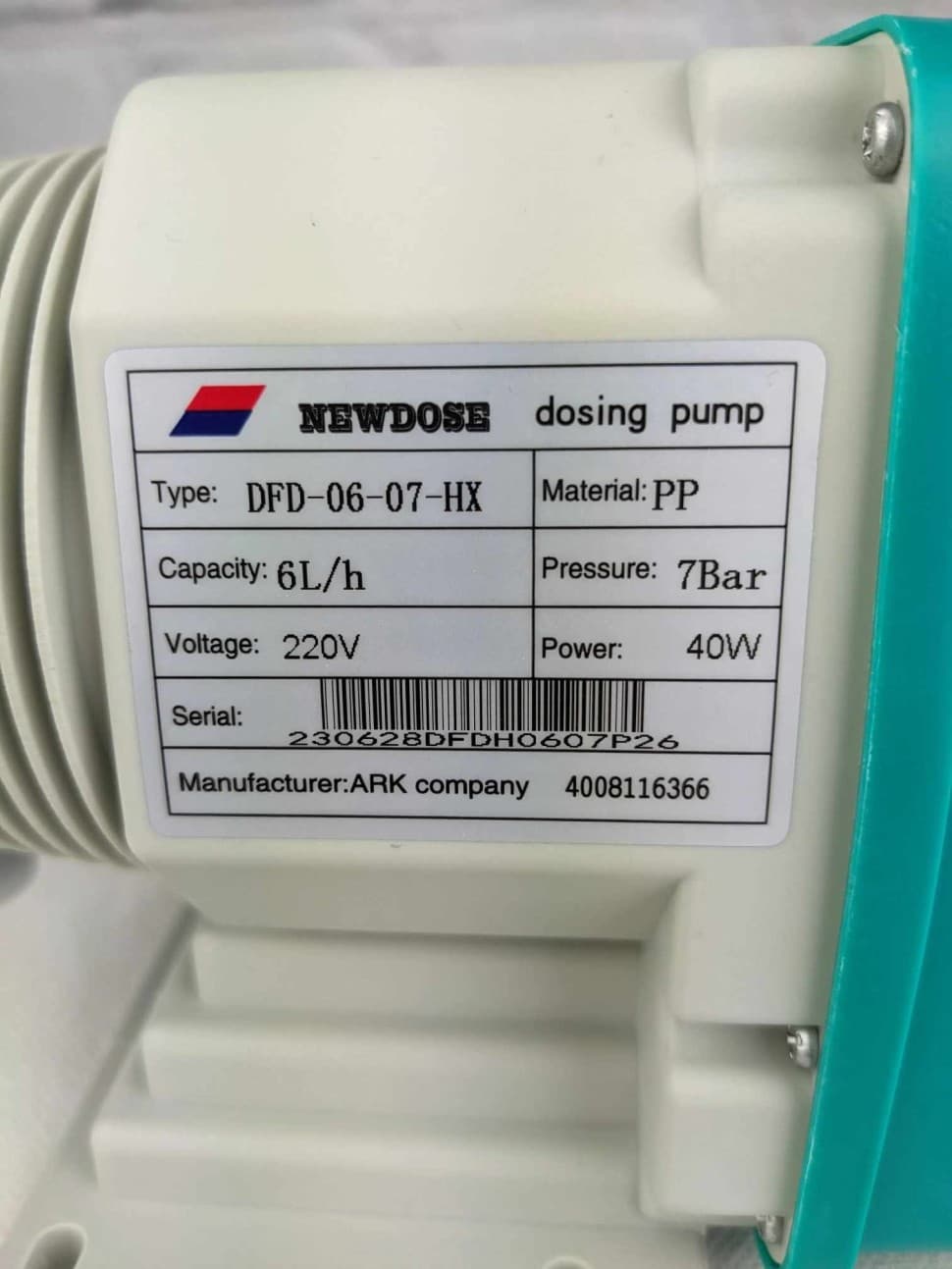 Мембранный дозирующий насос NewDose DFD-06-07-HX, 6 л/ч, 160 впрысков — фото 3