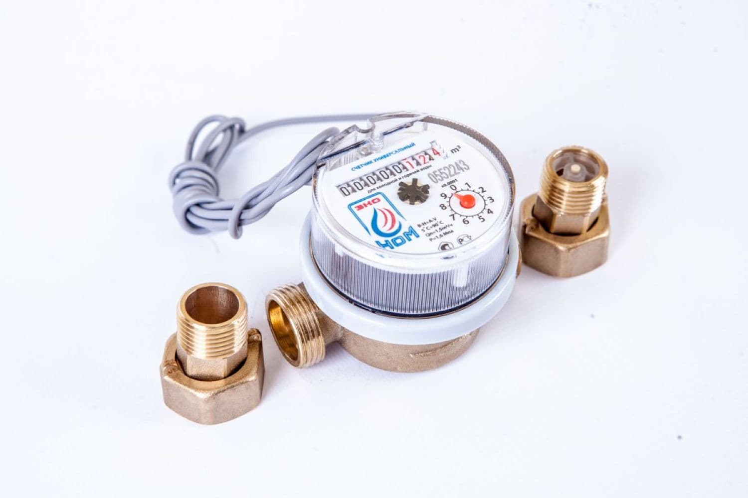 Водосчетчик ЭКО НОМ DN15 СВ 15-80 ДГ +КМЧ с обр. клапаном (10л/имп) в сборе